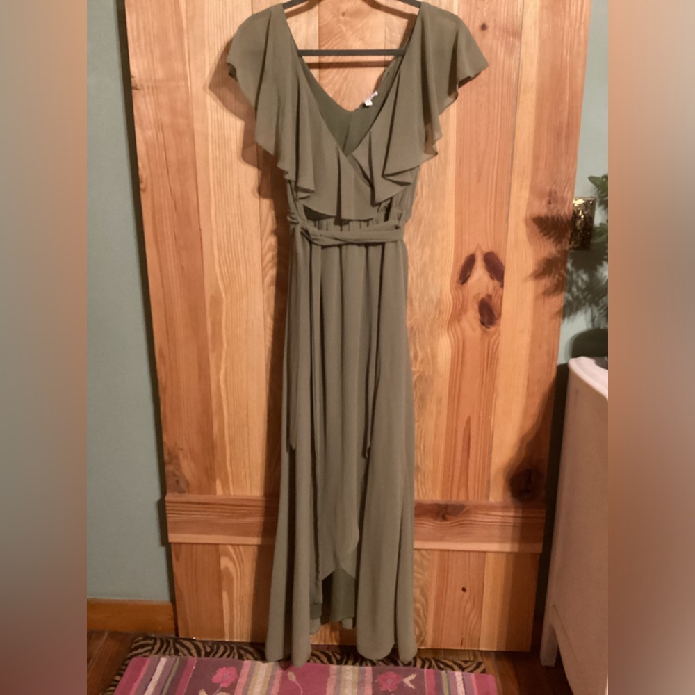 Baltic Born Katya Ruffle Maxi Dress olive green color